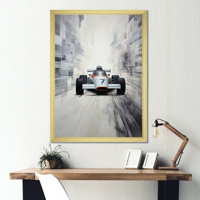 Grey Minimalist Race Car Tracks III - Race Tracks Wall Art