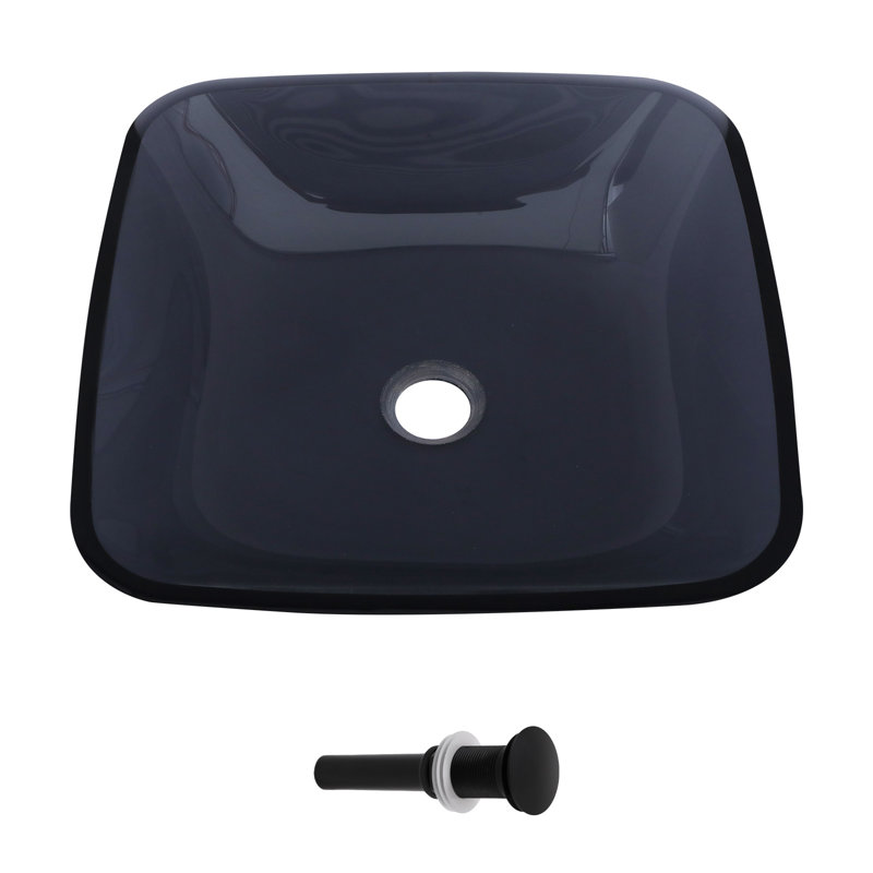 Lavabo de salle de bain en verre trempé carré avec drain escamotable L 16 po x l 16 po, L 16 po x l 16 po, Grey