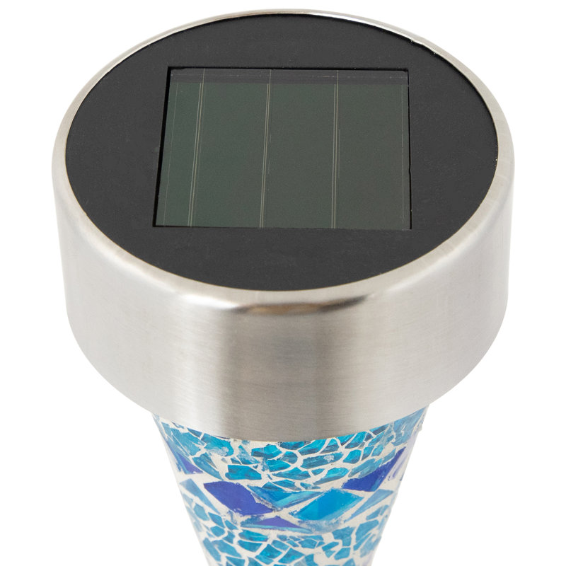 Blue Mosaic Stained Glass Solar LED Pathway Markers, Set of 3