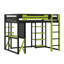 Lit mezzanine double en bois avec DEL, bureau et tablettes, lit mezzanine en bois-415996504
