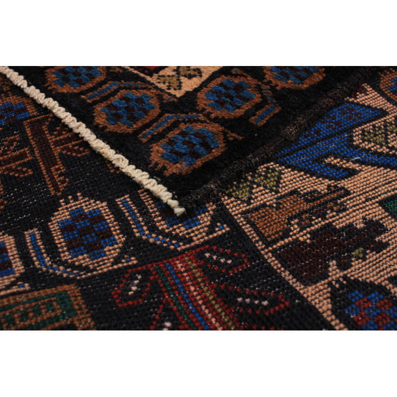 Tapis unique en laine noué à la main style Oushak bleu marine / beige 3 pi 8 po x 6 pi 5 po années 2010 Quintesa