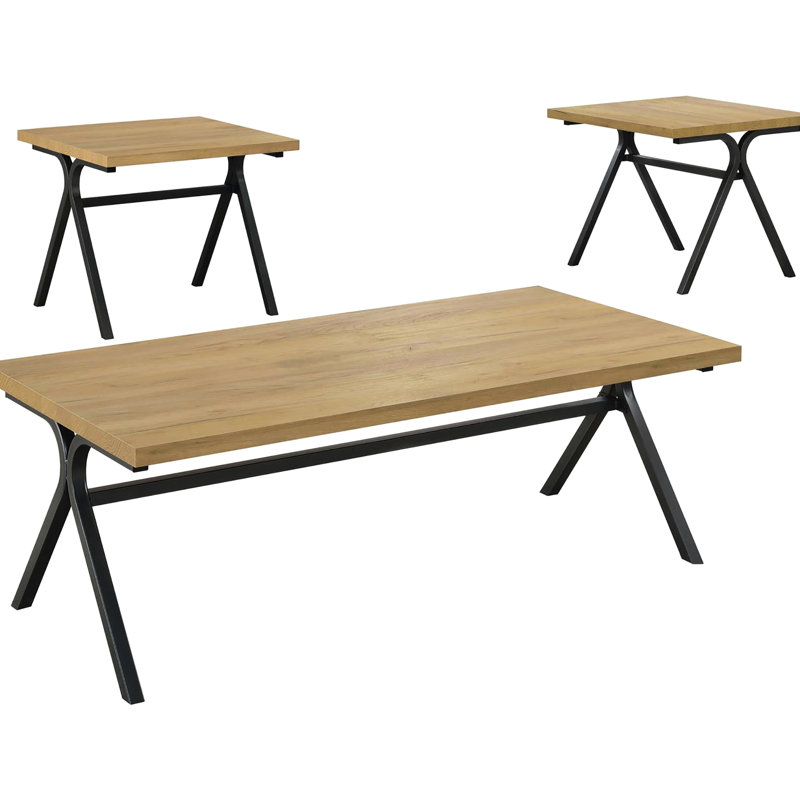 Tables basses et tables de bout rectangulaires industrielles de style industriel 3 en chêne doré et bronze industriel