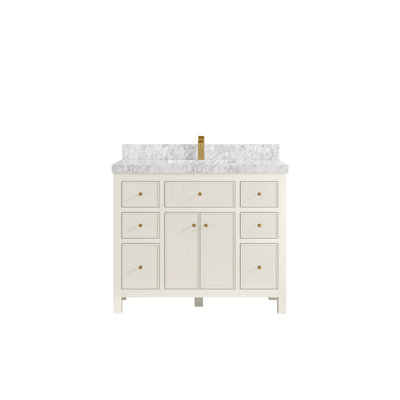 Sonoma 42 In. W X 22 In. D Single Sink Bathroom Vanity In Alabaster With 2 In. Carrara Marble