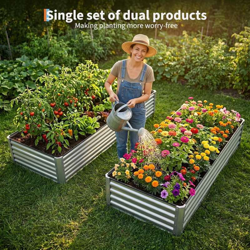 2 Pack Galvanized Raised Garden Bed Kit, Large Rectangular Metal Oval Raised Garden Beds, Outdoor Deep Root Box Planter for Gardening, Vegetables, Flowers, Herbs