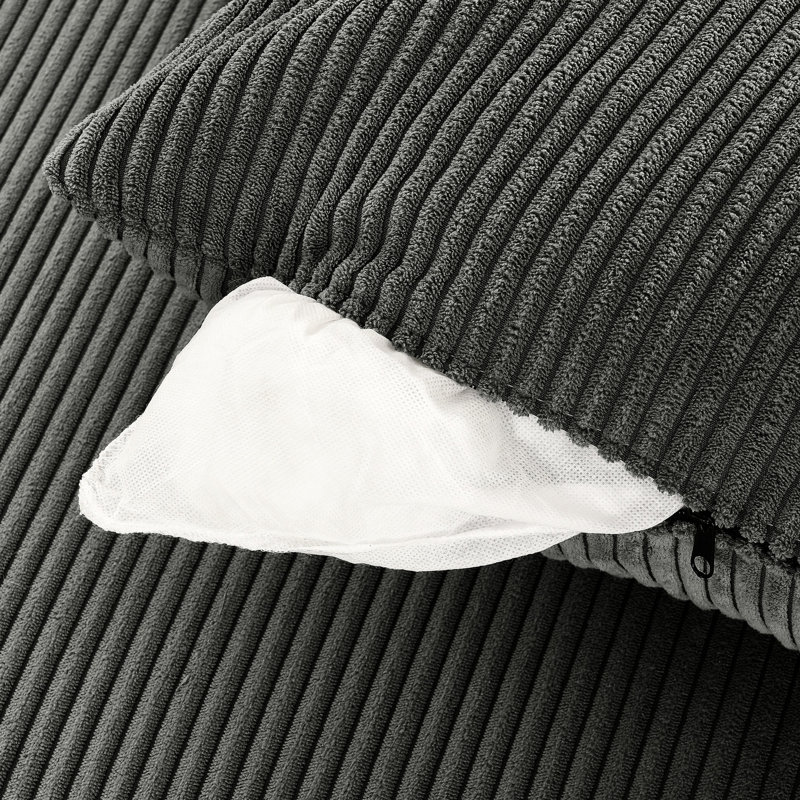 6 moderne avec rangement, gris. Canapé en velours côtelé, siège spacieux de 22,5 po, porte-gobelets et téléphone, velours côtelé gris. Conception robuste
