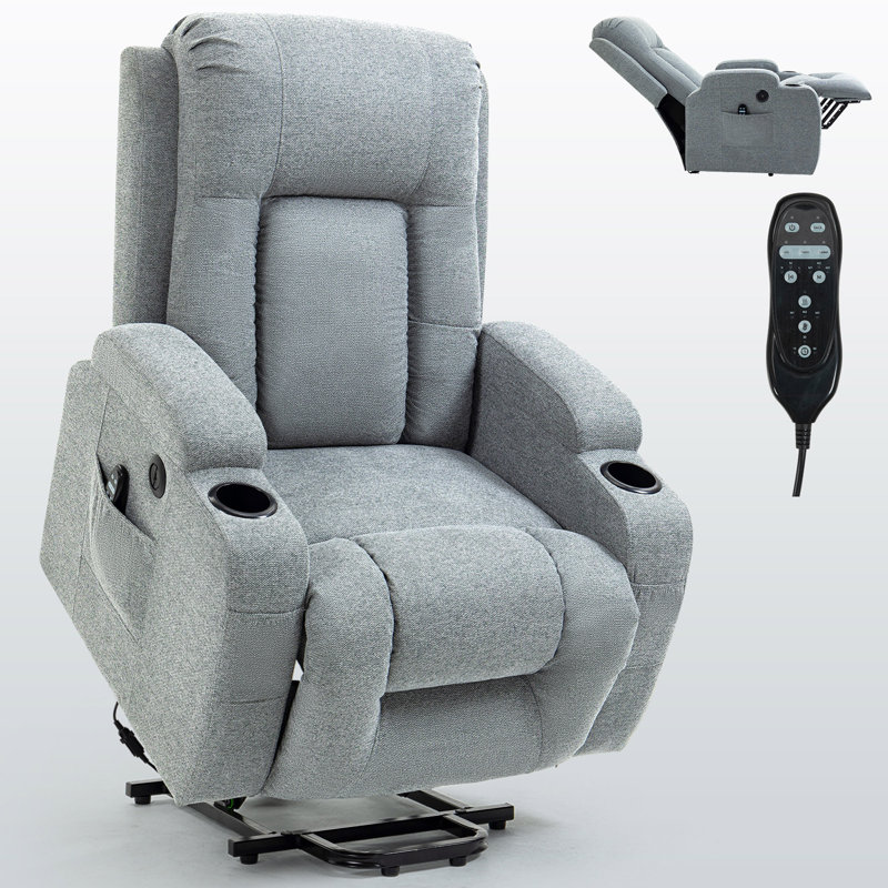 Infinite Position Single Motor Up To 350 LBS Power Lift Recliner Chair For Elderly, Heavy Duty Motion Mechanism With 8-Point Vibration Massage And Lumbar Heating, USB Charging Port, Cup Holders