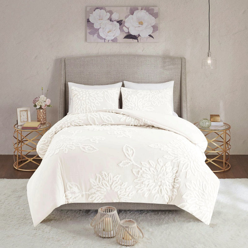 Ensemble de housse de couette à motif floral en chenille capitonnée 3 pièces pour lit double / grand