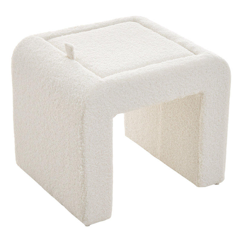 46cm Wide U-Shaped Solid Colour Footstool Ottoman, Teddy, White
