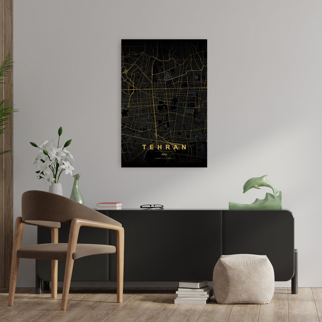 Tehran Golden Map Minimalist Modern Abstract Architecture City Wall Art Print