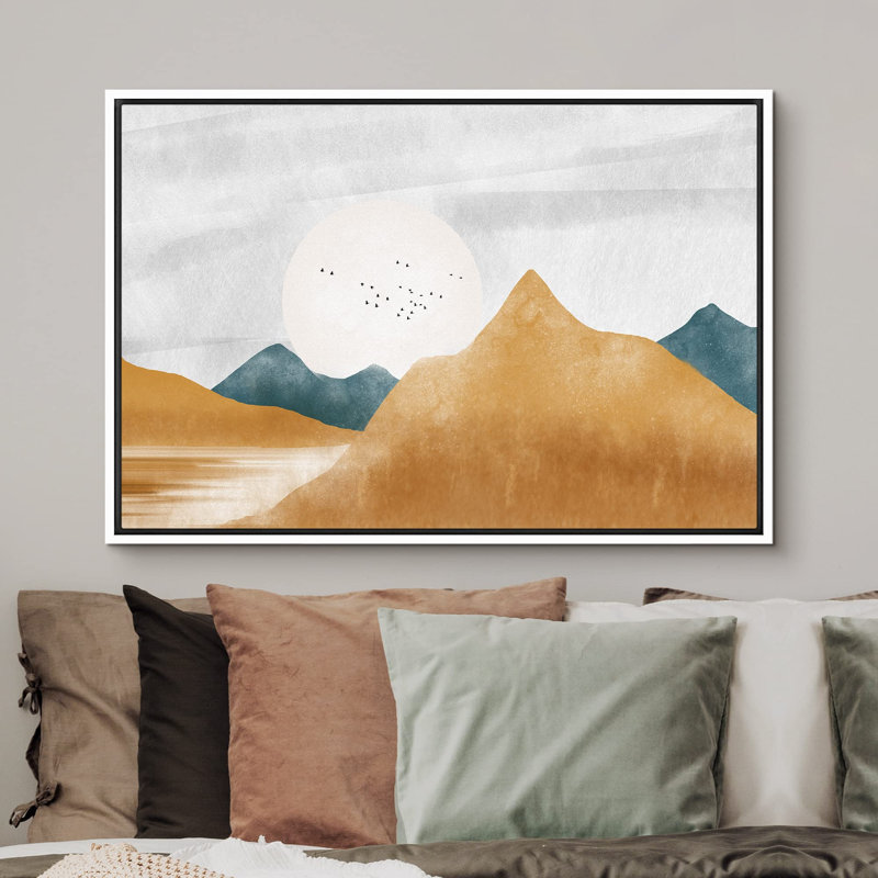 «Pastel Mountain Range Sun Valley Nature Wilderness», reproduction d'art sur toile, Cadre blanc, H 24 po x l 36 po x P 1,5 po