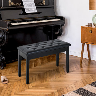 Banc de piano, fauteuil de piano en duo avec coussin rembourré en similicuir et structure en bois, capitonné