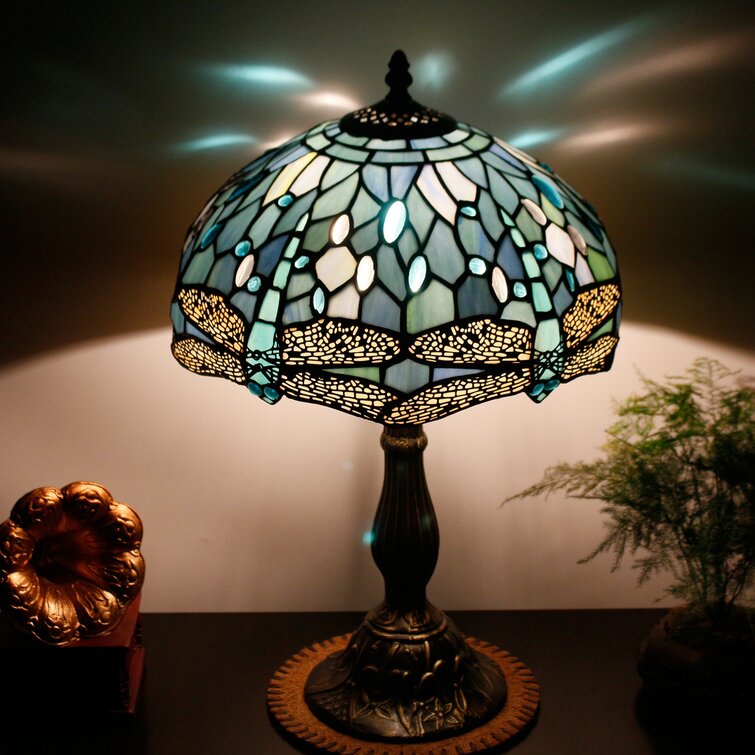 Ballico Tiffany Lamp Sea Blue Stained Glass Table Lamp 12x12x18 Inches Dragonfly Style Desk Reading Light World Menagerie