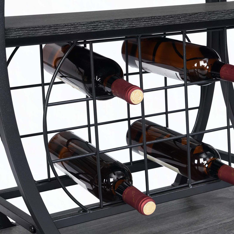 Chariot-bar avec porte-bouteilles en verre trempé, Noir