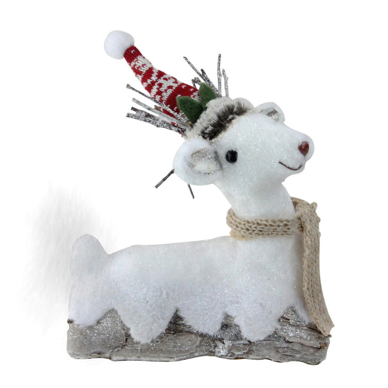 Décoration de Noël renne assis 9 po blanc et brun