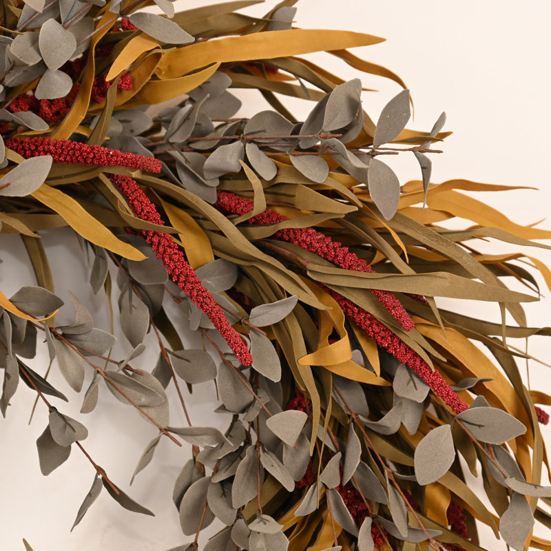 Grande couronne de blé artificielle 26 po avec baies de feuilles d'automne décorées pour la fête de l'Action de grâce