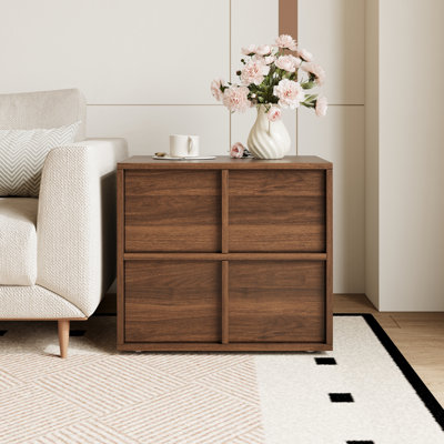 2-Drawer Wood Grain Nightstand, Modern Walnut Bedside Storage Cabinet, 19.7" Wide End Table for Bedroom