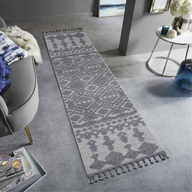 Tapis traditionnel gris intérieur / extérieur, Tapis de couloir 2 pi 2 po x 8 pi