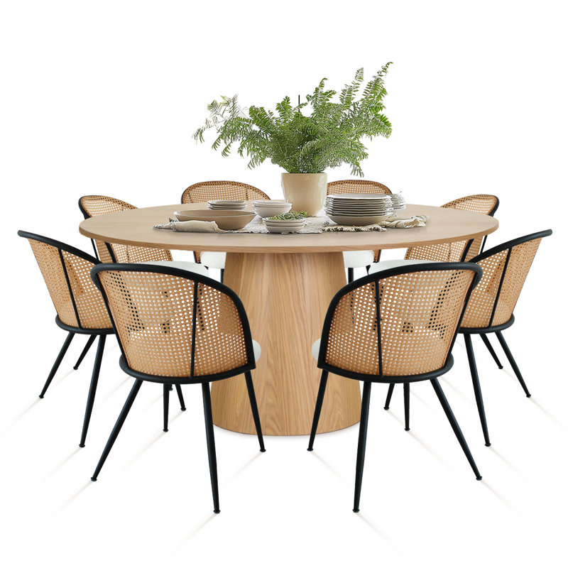 Ensemble de table de salle à manger pour 8 personnes avec table ronde de 60 po et 8 chaises capitonnées rembourrées