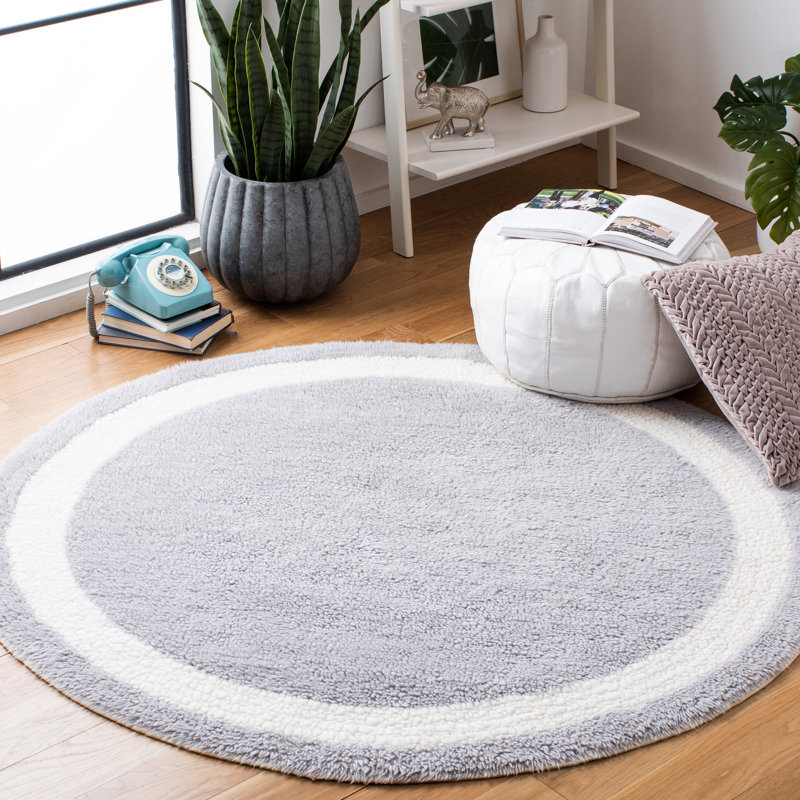 Tapis gris / ivoire lavable à la machine Vermont 477, Rond 5 pi