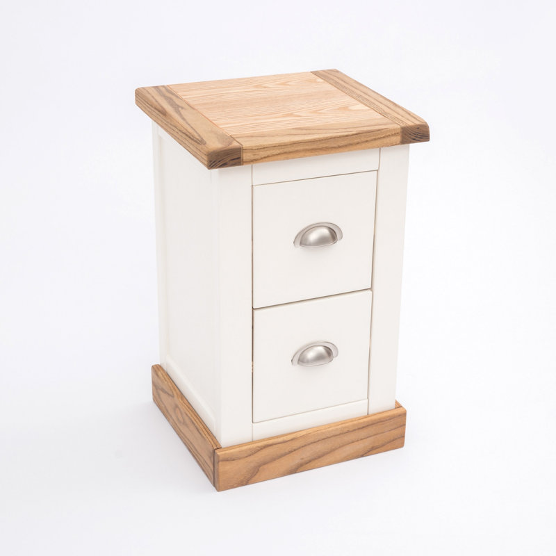 35cm W Solid + Manufactured Wood Bedside Table, Chrome Cup, Natural/White