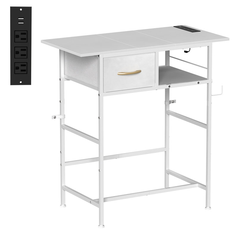31.5 Inch Vanity Desk With Charging Station, White Makeup Vanity Table With Fabric Drawer And Open Storage