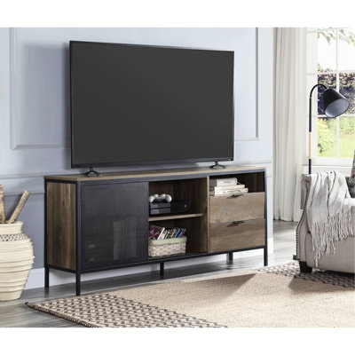 Stylish Tv Stand With Rich Oak Finish - Holds 60-Inch Flat Screen Practical Storage Rustic Flair And Black Spacious Drawers Compartments