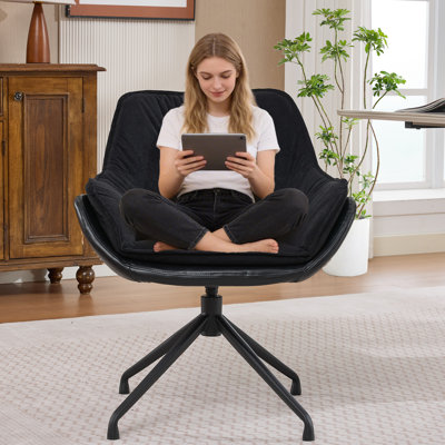Ergonomic Swivel Accent Chair, Black Upholstered Versatile Chair for Dining Room, Kitchen and Home Office Use