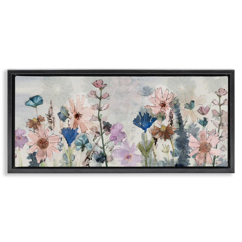 Jolies fleurs sauvages superposées, Cadre flottant noir de jais, H 11 po x l 25 po