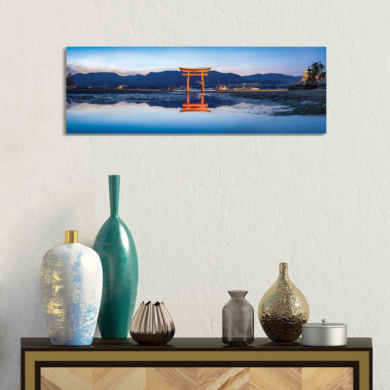 Panoramic View Of The Torii Gate Of The Itsukushima Shrine On Miyajima by Jan Becke - Wrapped Canvas Panoramic Print