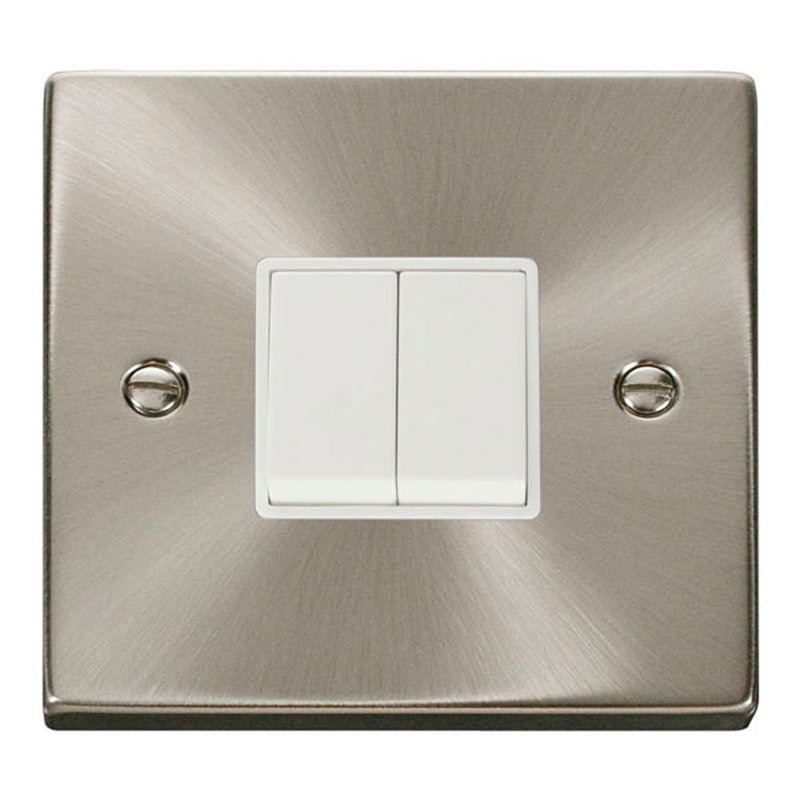 Satin / Brushed Chrome 10A 2 Gang 2 Way Light Switch
