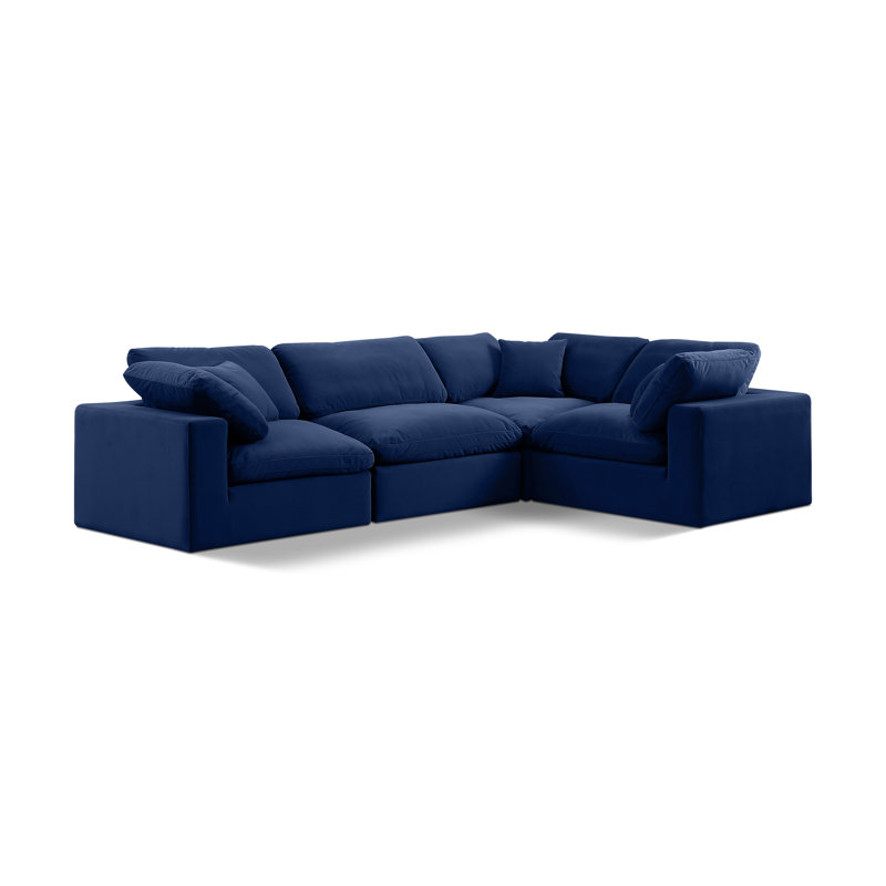 Canapé modulaire rembourré 4 pièces Hinrich, Velours bleu marine