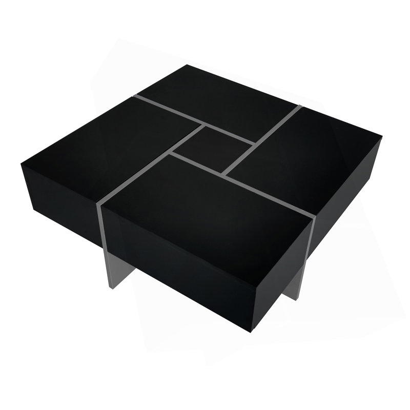 Table basse au design unique avec 4 compartiments de rangement cachés, Noir, Gris