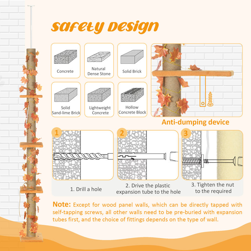 513.08cm H Cat Tree, Orange