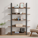 5-tier Industrial Bookshelf With Reinforced Back Baffle For Home Office, Rustic Brown