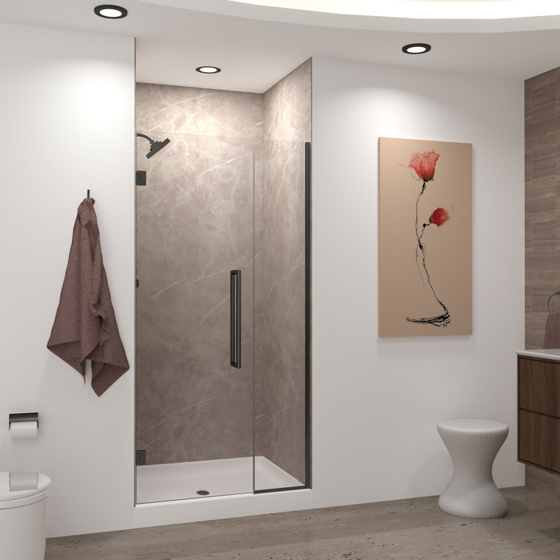 Porte de douche à charnière en chrome poli avec verre transparent Transolor Elizabeth l 37,5 po x H 76 po, Bronze