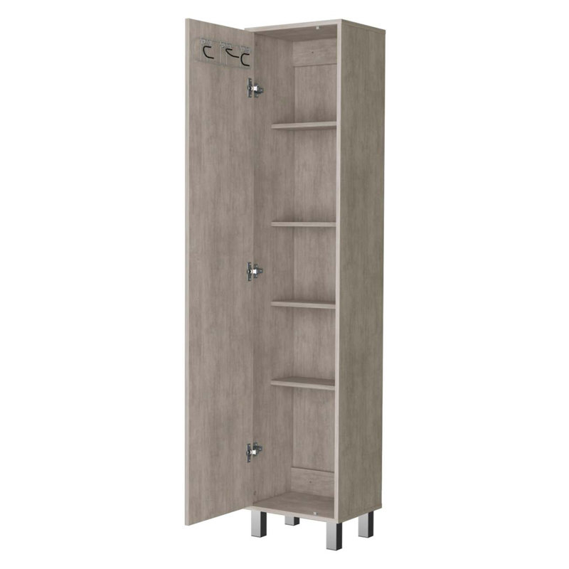 Armoire 1 porte avec 3 porte-balais, Gris