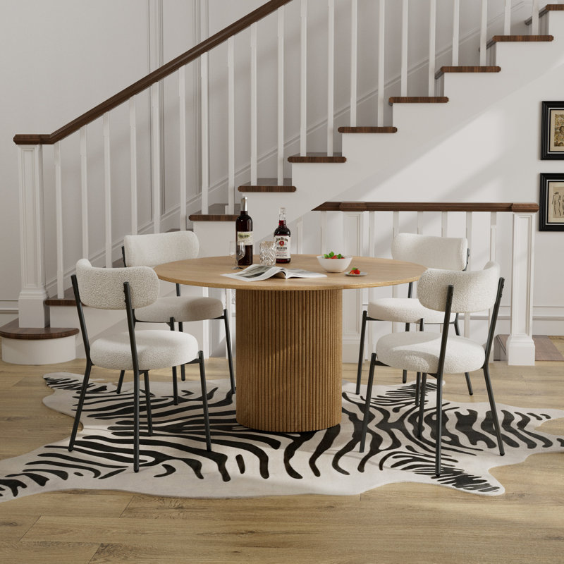 Ensemble de table de salle à manger à piédestal 5 pièces, Blanc/Noir, Chêne
