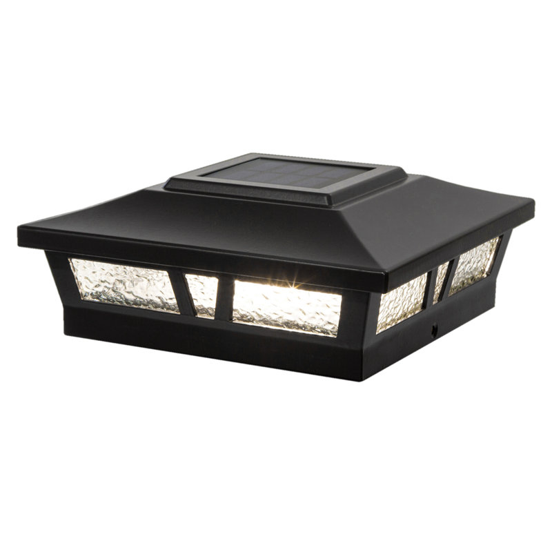 Black Aluminum Solar LED Post Cap with Decorative Glass Lens