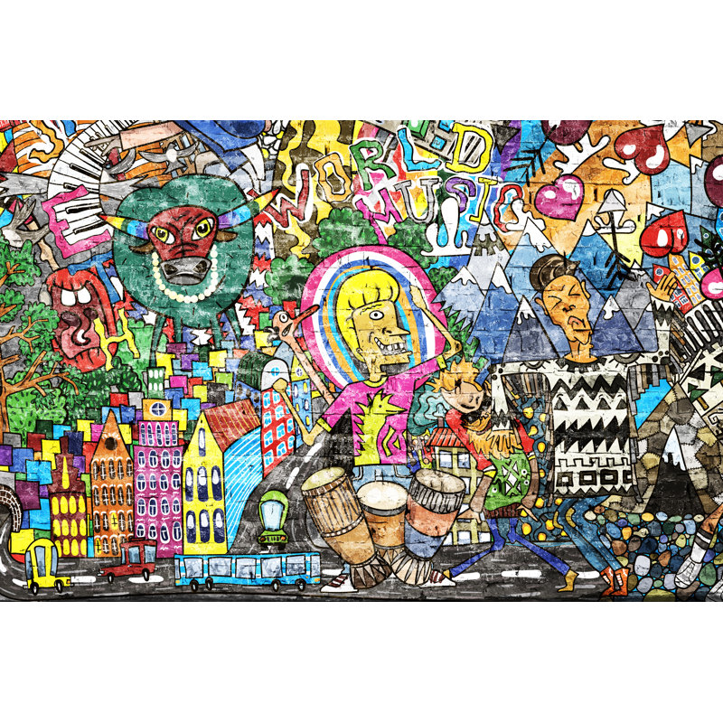 Cool Music Graffiti In Urban Style by Og-Vision - Wrapped Canvas Print, 20cm H x 30cm W x 3.8cm D