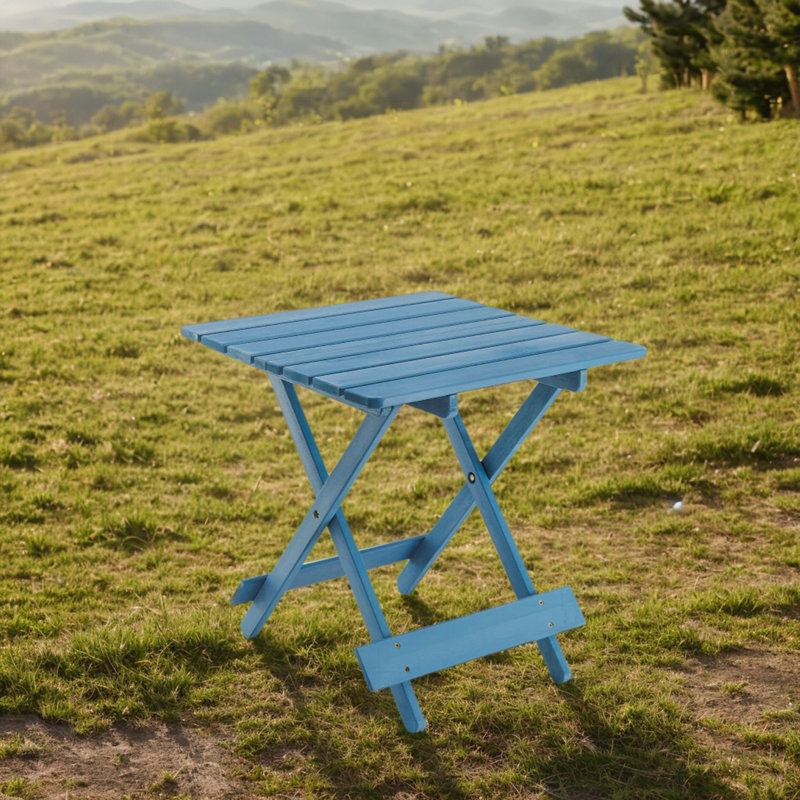 Table d'extérieur pliante carrée pour patio en bois avec pieds robustes, Bleu