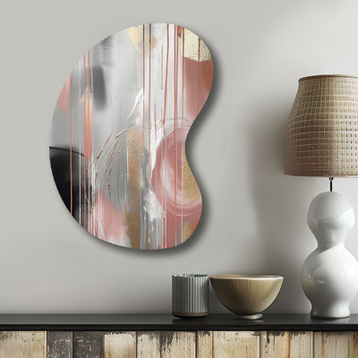 «Pink Gold Circle Complexity - Asymmetric Abstract Modern Shapes, Art transitionnel, sculpture murale en métal de forme irrégulière