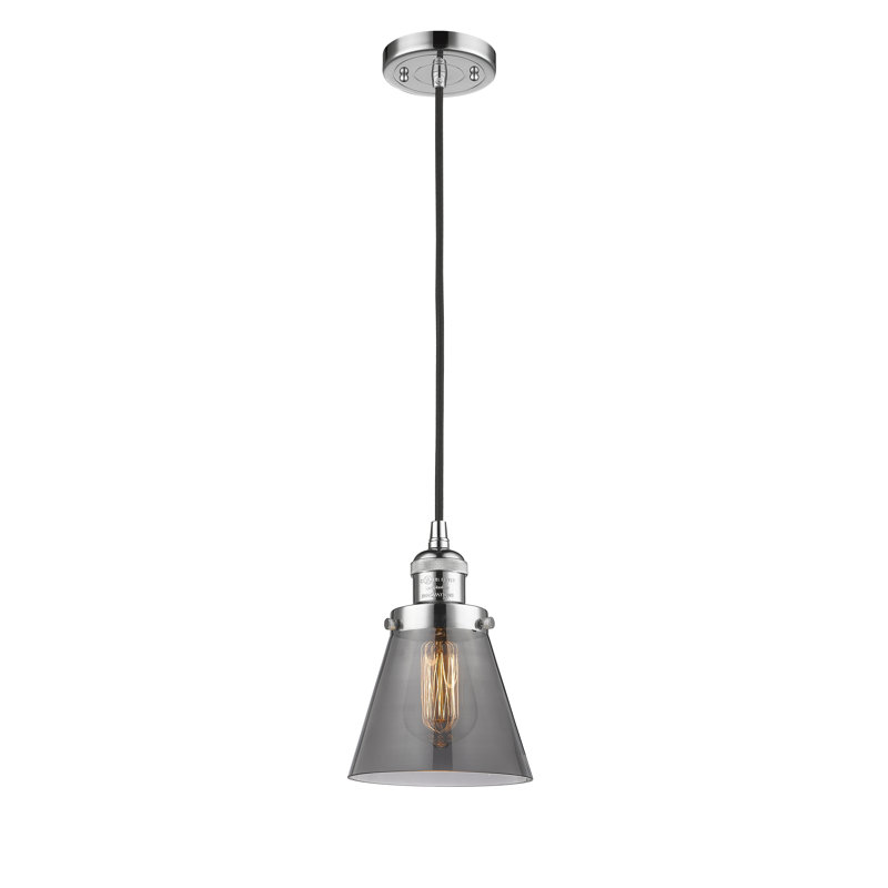 Luminaire suspendu 1 lumière à cône simple Whitman, Plaqué couleur fumée, Ampoule non incluse