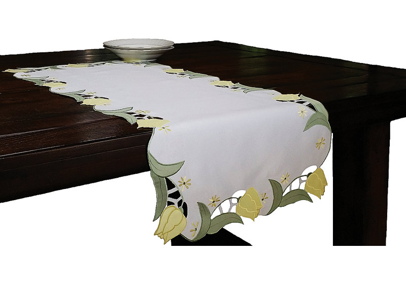 Spring Tulip Embroidered Cutwork Table Runner