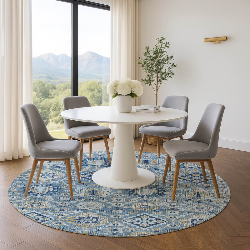 Premium Machine Washable Ariel Global Rug, Round 8'