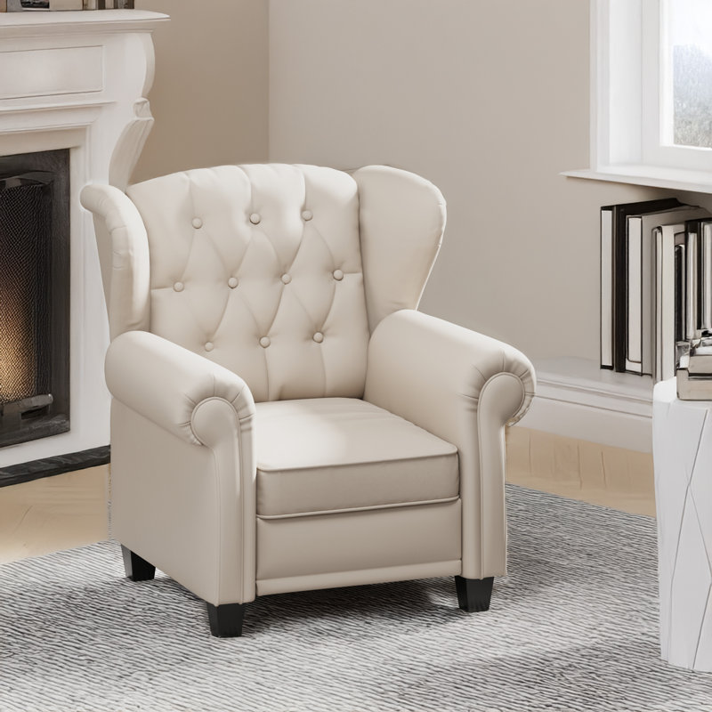 Fauteuil inclinable moderne capitonné avec pieds robustes en bois, Beige
