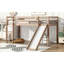 Lit simple mezzanine bas avec glissade, échelle, barrières de sécurité, lit mezzanine simple en bois d'hévéa