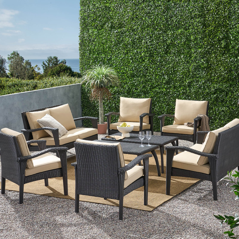 Aaliah 8 - Person Patio Conversation Set with Cushions, Brown Frame/Tan Cushion