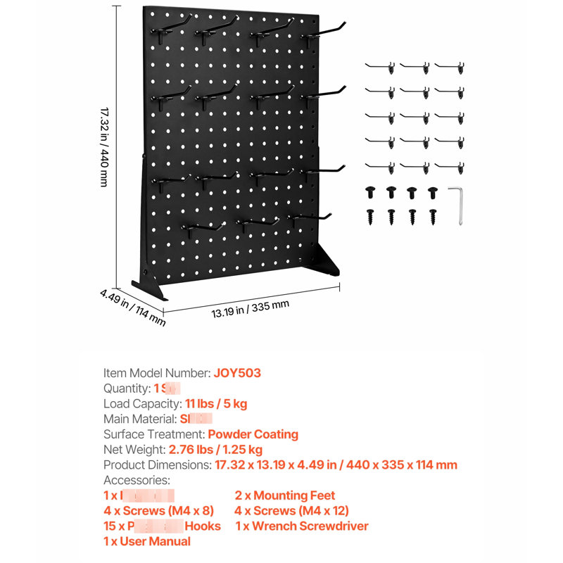 Support noir, 1 pièce avec 15 crochets, organisez vos outils, accessoires et produits pour une meilleure gestion, fabrication en acier laminé à froid, fiable, capacité de 11 lb, installation rapide, 16,92 po