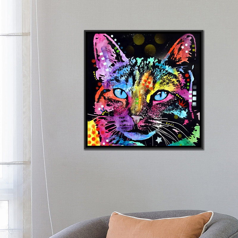 Thoughtful Cat - Print on Canvas, 26" H x 26" W x 1.5" D, Black Framed Canvas