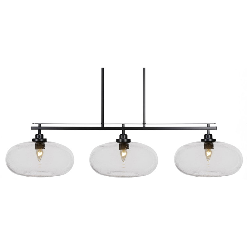 Agnon 3 Light Island Light Shown With 13" Glass, Grainé, Noir mat